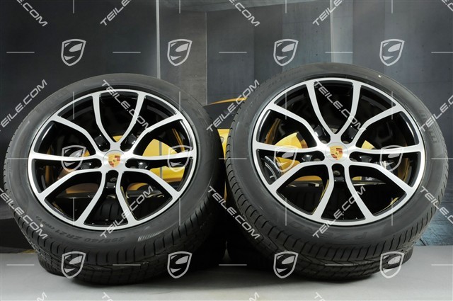 21-inch Cayenne COUPE Exclusive Design summer wheel set, rims 9,5J x 21 ET46 + 11,0J x 21 ET49 + NEW Pirelli summer tyres 285/40 R21 + 315/35 R21, black high gloss, with TPMS