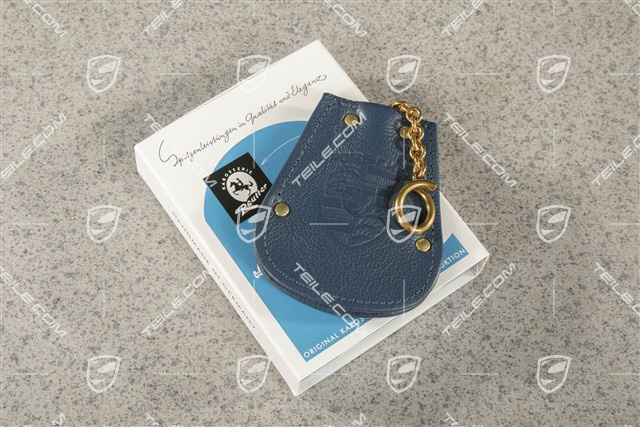 Key case, REUTTER logo + Porsche crest, leather in blue
