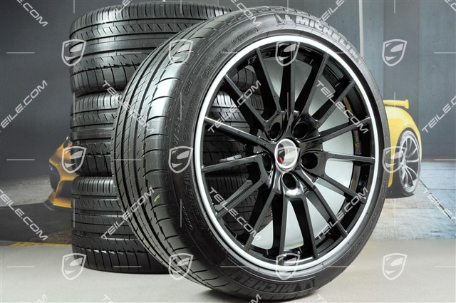 20" Komplet kół letnich Panamera Sport, felgi 9,5J x 20 ET 65 + 11,5 J x 20 ET 63, opony letnie 255/40 ZR20 + 295/35 ZR20, czarne, bez czujników RDK