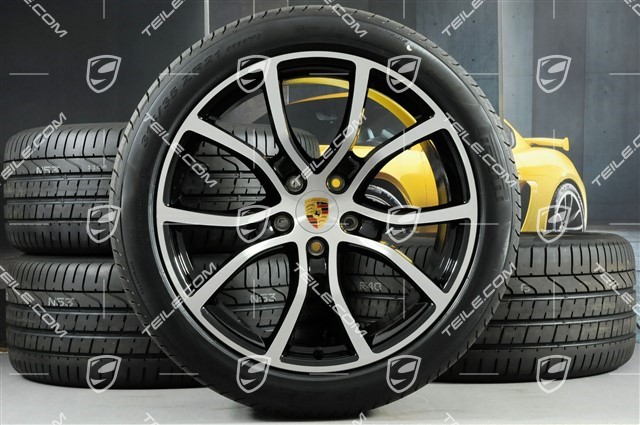 21-inch Cayenne Exclusive Design summer wheel set, rims 9,5J x 21 ET46 + 11,0J x 21 ET58 + NEW Pirelli P Zero summer tyres 285/40 R21 + 315/35 R21, with TPMS, black (high gloss)