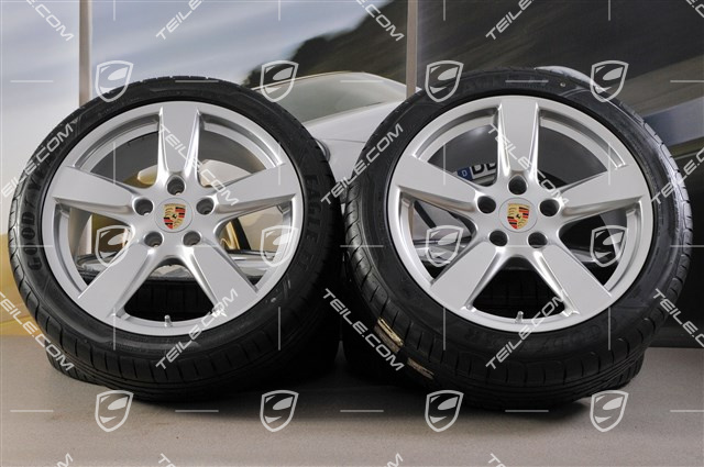 19-inch Cayman S summer wheel set, 8J x 19 ET57 + 9,5J x 19 ET45 + NEW summer tyres 235/40 ZR19 + 265/40 ZR19 + TPM