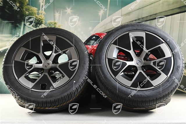 21" Cayenne Turbo Aero winter wheel set, wheel rims 9,5J x 21 ET16 + 11J x 21 ET37 + NEW Goodyear Ultragrip Performance 3 SUV winter tyres 275/45 R21 + 315/40 R21, black satin matt + turbonite