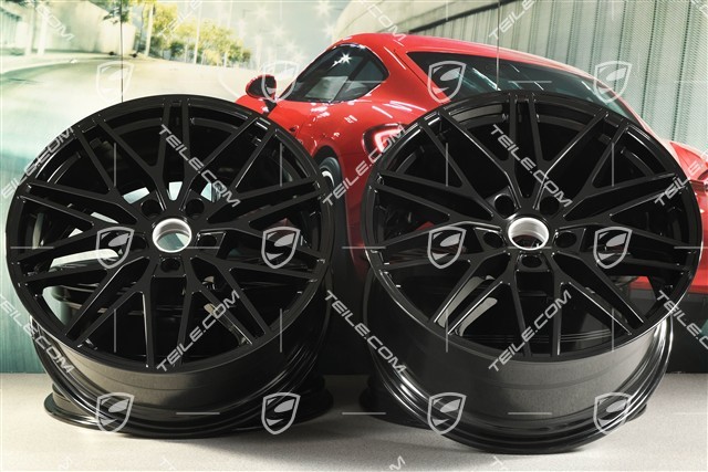 21" Komplet felg Cayenne RS Spyder Design, 11J x 21 ET58 + 9,5J x 21 ET46, czarny wysoki połysk