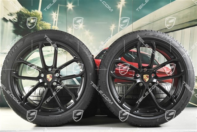 22-inch wheel set Cayenne GT Coupé, wheel rims 10J x 22 ET48 + 11,5J x 22 ET52 + Pirelli summer tyres 285/40 ZR22 + 315/35 ZR22, black satin-matt
