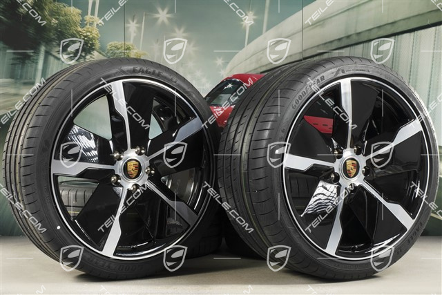 21" Exclusive Design Sommerräder Satz, Felgen 9,5J x 21 ET60 + 11,5J x 21 ET66 + NEUE Goodyear Sommerreifen 265/35 R21 + 305/30 R21, schwarz