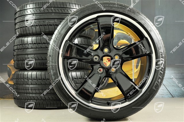 20" Sport Classic komplet kół letnich, czarny połysk, felgi 9,5J x 20 ET65 + 11,5 x 20 ET63 + NOWE opony letnie Michelin 255/40 ZR20 + 295/35 ZR20, z czujn.ciśnieni