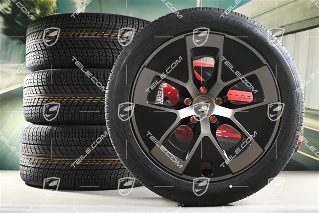 21" Cayenne Turbo Aero winter wheel set, wheel rims 9,5J x 21 ET16 + 11J x 21 ET37 + NEW Goodyear Ultragrip Performance 3 SUV winter tyres 275/45 R21 + 315/40 R21, black satin matt + turbonite