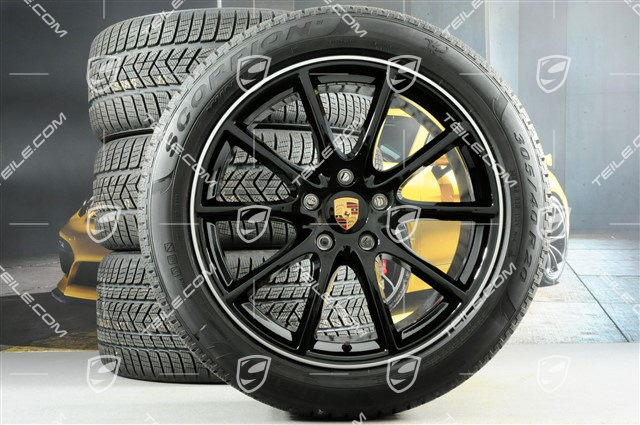 20" koła zimowe Cayenne Design, komplet, felgi 9J x 20 ET50 + 10,5J x 20 ET64 + opony zimowe Pirelli 275/45 R20 + 305/40 R20, z czujnikami ciśnienia, EXCLUSIVE, ramiona czarny połysk