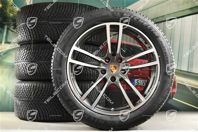 21-inch Cayenne Turbo winter wheel set, rims 9,5J x 21 ET46 + 11,0J x 21 ET58 + Michelin winter tyres 285/45 R21 + 305/40 R21, with TPMS, Titanium