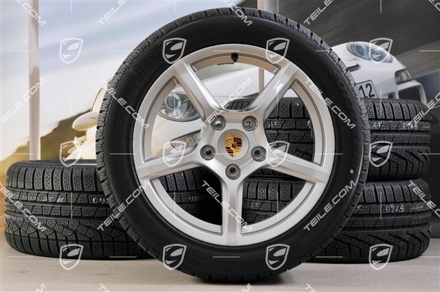 18" Boxster Winterräder Satz, 8J x 18 ET57 + 9J x 18 ET47 + NEUE Winterreifen Pirelli Sottozero II 235/45 R18 + 265/45 R18, mit RDK-Sensoren