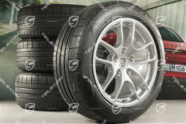 18" Cayman III summer wheels set, rims 8J x 18 ET57 + 9,5J x 18 ET49, Pirelli P Zero summer tires 235/45 R18 + 265/45 R18