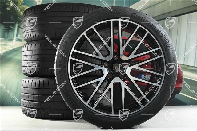 22-inch summer wheel set 911 Turbo Design, wheel rims 10J x 22 ET48 +11,5J x 22 ET61 + Continental summer tyres 285/40 R22 + 315/35 R22, black high gloss, about 30km, DOT/prod.year 2025