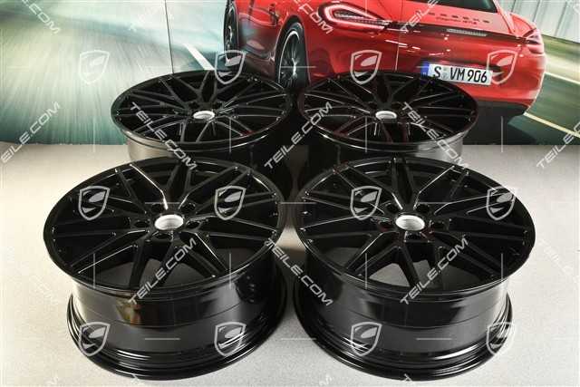 21" Komplet felg Cayenne RS Spyder Design, 11J x 21 ET58 + 9,5J x 21 ET46, czarny wysoki połysk