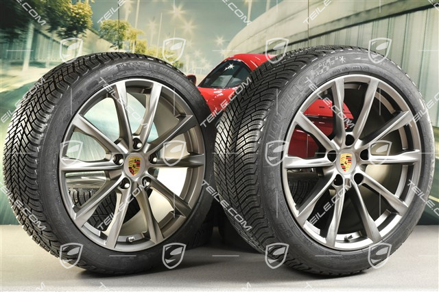 19" Boxster S koła zimowe komplet, felgi 8J x 19 ET57 + 10J x 19 ET45 + NOWE opony zimowe Michelin Pilot Alpin 4: 235/40 R19 + 265/40 R19, Platinum satynowy mat
