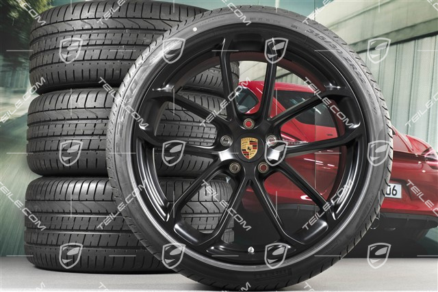22" Cayenne Coupé GT Sommerräder Satz, Felgen 10J x 22 ET48 + 11,5J x 22 ET52 + Pirelli P Zero Sommerreifen 285/35 R22 + 315/30 R22, mit RDK-Sensoren, schwarz seidenmatt