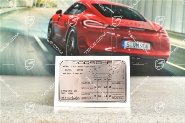 Identification / notice sticker for tire pressure