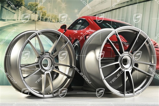 20+21-inch wheel rim set Turbo S, rims: front 8,5J x 20 ET40 + rear 11J x 21 ET66, Platinum satin matt