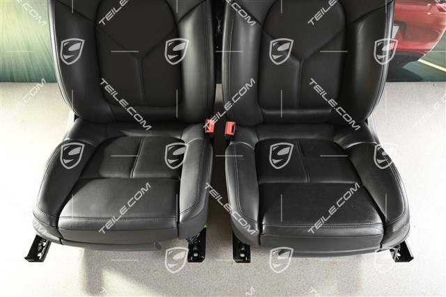 Seats, black leather, ventilated, Porsche crest, electrically adjustable, complete set (L+R)