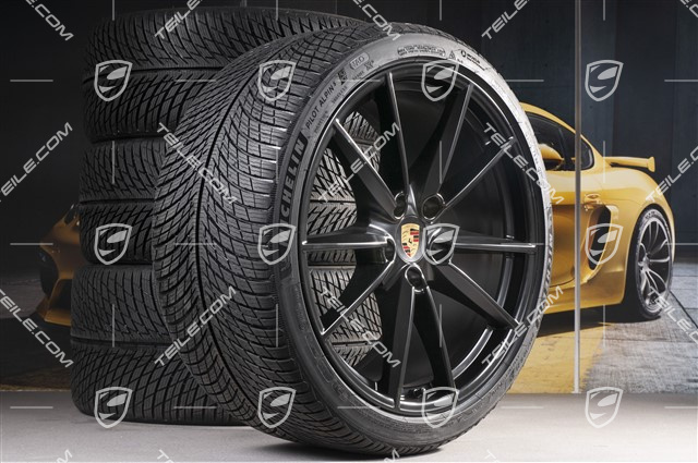 20"+21" koła zimowe Carrera S, komplet, felgi 8,5J x 20 ET53 + 11J x 21 ET66 + opony zimowe Michelin 245/35 R20 + 295/30 R21, czarny satynowy mat