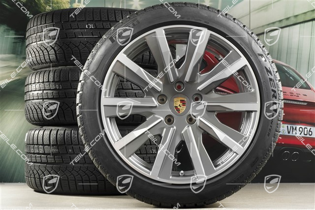 20" koła zimowe Taycan Tequipment Design, komplet, felgi 9J x 20 ET54 + 11J x 20 ET60 + NOWE opony zimowe Pirelli 245/45 R20 + 285/40 R20