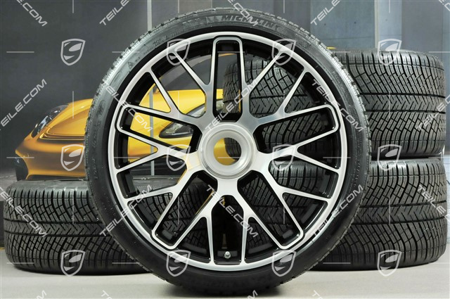 GT3 20" koła zimowe, komplet "Turbo S", centralne mocowanie, felgi 9J x 20 ET51 + 11J x 20 ET59 + NOWE opony zimowe Michelin 245/35 R20+295/30 R20, czujniki RDK