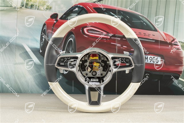 Multifunction steering wheel, 3-spoke, heated, Leather/White Oak, Limed white oak/Black
