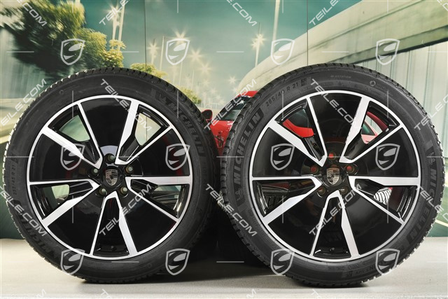 21" Koła zimowe Turbo, komplet, felgi 8,5J x 21 ET27 + 10,5J x 21 ET47 + NOWE opony zimowe Michelin Pilot Alpin 5 SUV 255/45 R21 + 285/40 R21, czarny wysoki połysk