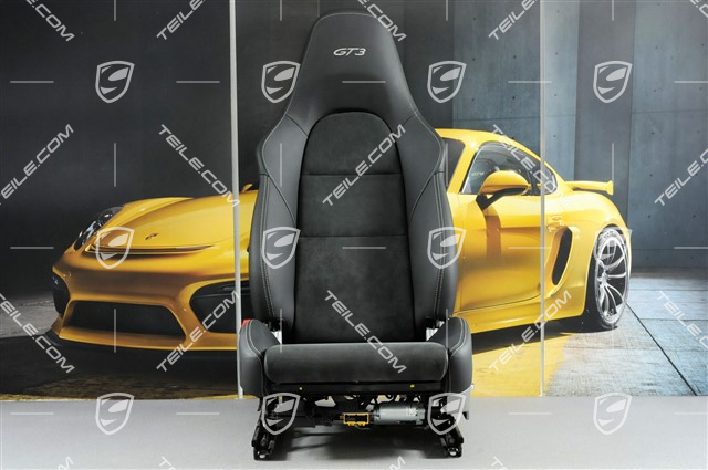 Fotel sportowy, regulowany el., 18-way, el. podgrzewanie, regulacja lędźwia, skóra/Alcantara, napis GT3, czarny, L