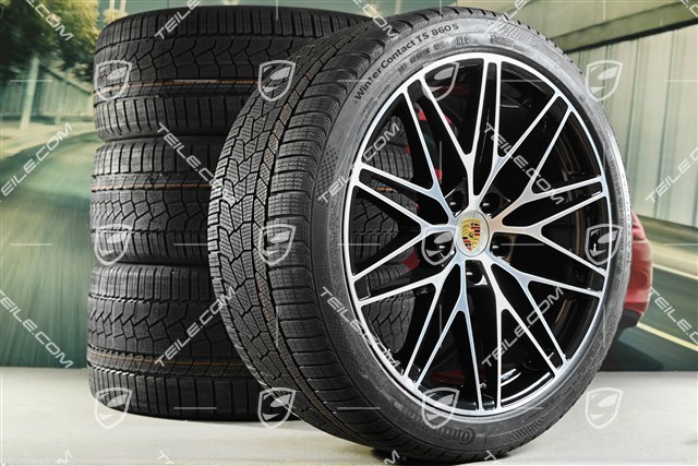 22" koła zimowe Macan RS Spyder Design, felgi 9J x 22 ET29 + 11J x 22 ET47 + opony zimowe Continental 255/40 R22 + 295/35 R22, czarny wysoki połysk