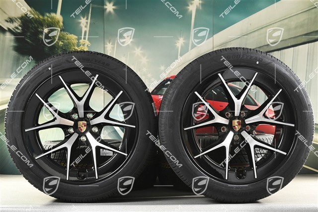 21" koła zimowe Cayenne RS Spyder Design, komplet, felgi 9,5J x 21 ET16 + 11J x 21 ET37 + opony zimowe Goodyear UltraGrip Performance 3 SUV 275/45 R21 + 315/40 R21, czarny wysoki połysk