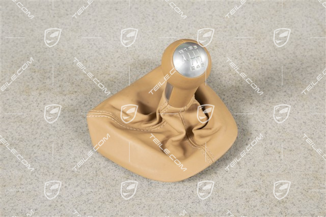 Shift lever / gearshift knob, Sand beige, Leather / aluminium, 6-speed manual transmission
