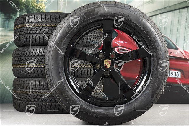 18" "Macan" Winterräder Satz, Felgen 8J x 18 ET21 + 9J x 18 ET21 + Pirelli Winterreifen 235/60 ZR 18 + 255/55 ZR 18, mit RDK-Sensor, schwarz hochglanz
