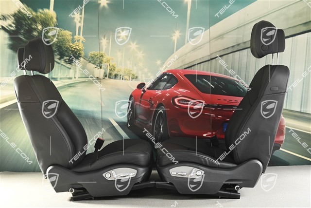 Seats, black leather, ventilated, Porsche crest, electrically adjustable, complete set (L+R)