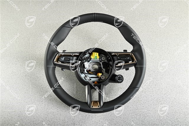 Multifunction steering wheel, sport chrono, heated, black leather/carbon/gold