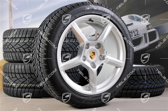 18" Boxster Winterräder Satz, 8J x 18 ET57 + 9J x 18 ET47 + NEUE Winterreifen Dunlop 235/45 R18 + 265/45 R18, mit RDK-Sensoren