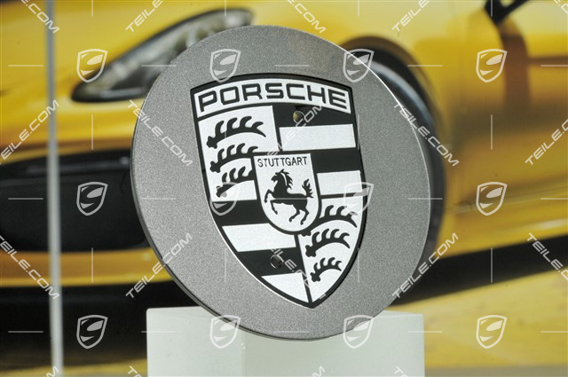 Radzierdeckel, rund, konkav, für Turbo-II Räder, Wappen Schwarz/Silber