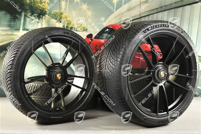 20+21-inch GTS "Turbo S" winter wheel set, central lock rims 8,5J x 20 ET50 + 11J x 21 ET66 + Michelin winter tyres 245/35 R20 + 295/30 R21, DOT/prod.year 2022, tyres profile 7mm, black satin matt