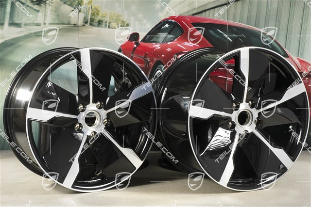 21" Wheel rim set Taycan Exclusive Design, 9,5J x 21 ET60 + 11,5J x 21 ET66, black high gloss