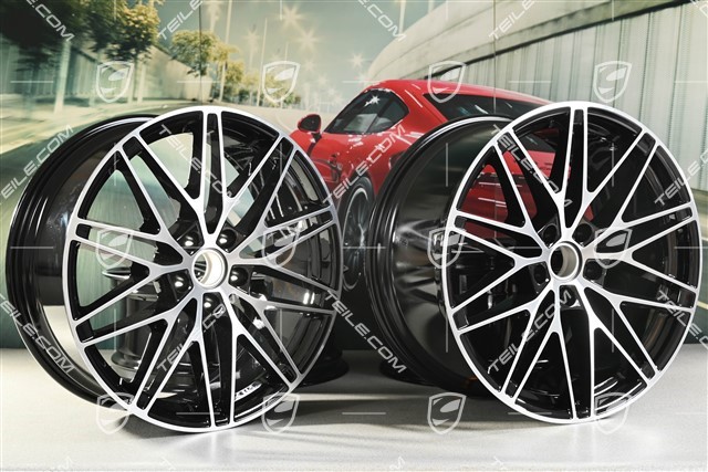 Zestaw felg 22" Macan RS Spyder, 9J x 22 ET29 + 11J x 22 ET47, czarne z wysokim połyskiem