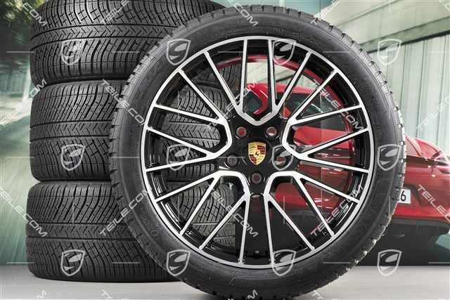 21" Cayenne RS Spyder Winterräder Satz, Felgen 9,5J x 21 ET46 + 11,0J x 21 ET58 + NEUE Michelin Winterreifen 275/40 R21 + 305/35 R21, mit RDK-Sensoren, schwarz hochglanz