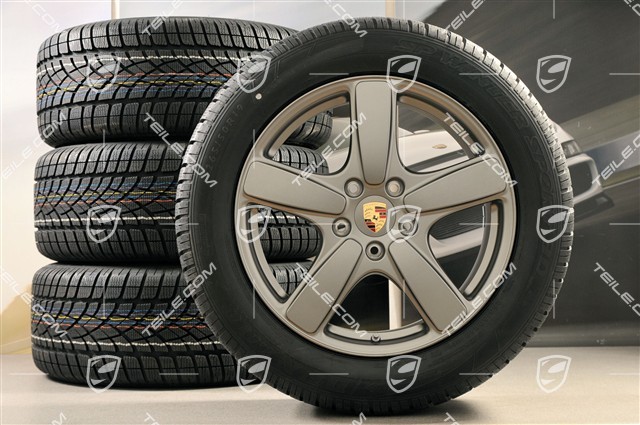 19" winter wheels set Cayenne Sport Classic, rims 8,5J x 19 ET59 + NEW Dunlop winter tires 265/50 R19, Platinum (semigloss), with TPM