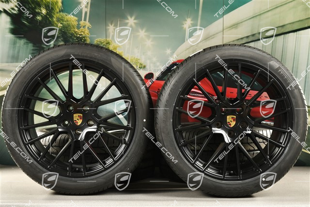 21-inch Cayenne RS Spyder summer wheel set, rims 9,5J x 21 ET46 + 11,0J x 21 ET58 + NEW Pirelli P Zero summer tyres 285/40 R21 + 315/35 R21, with TPMS, black satin matt