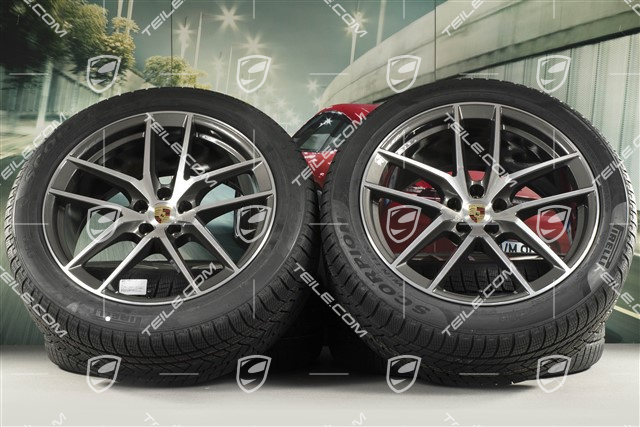 20-inch "Macan S" winter wheels set, rims 9J x 20 ET26 + 10J x 20 ET19 + NEW Pirelli winter tyres 265/45 R 20 + 295/40 R 20, titanium dark/burnished, with TPMS