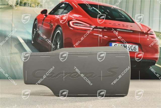 Armrest / tunnel, trim cover, Leather with Carrera S logo, Black