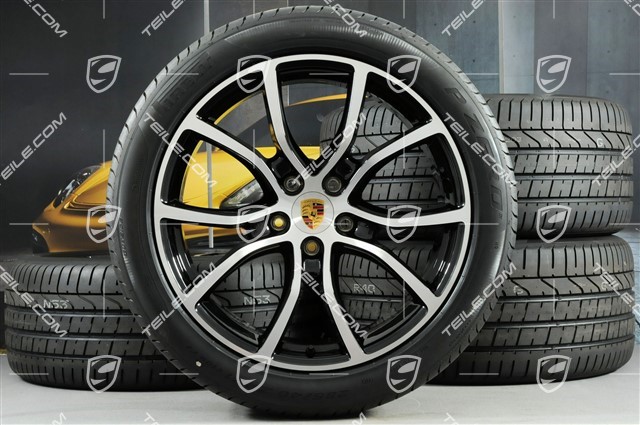 21-inch Cayenne Exclusive Design summer wheel set, rims 9,5J x 21 ET46 + 11,0J x 21 ET58 + NEW Pirelli P Zero summer tyres 285/40 R21 + 315/35 R21, with TPMS, black (high gloss)