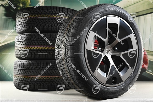 21" Cayenne Turbo Aero winter wheel set, wheel rims 9,5J x 21 ET16 + 11J x 21 ET37 + NEW Goodyear Ultragrip Performance 3 SUV winter tyres 275/45 R21 + 315/40 R21, black satin matt + turbonite