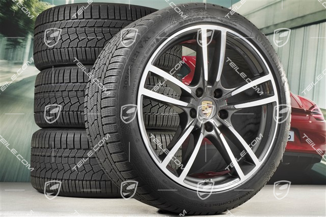 21" Cayenne Turbo Winterräder Satz, Felgen 9,5J x 21 ET46 + 11,0J x 21 ET58 + Continental Winterreifen 275/40 R21 + 305/35 R21, mit RDK-Sensoren, Titanium