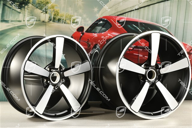 20+21-inch wheel rim set Carrera Exclusive, rims: front 9,5J x 20 ET44 + hinten 12J x 21 ET70 in black satin-mat