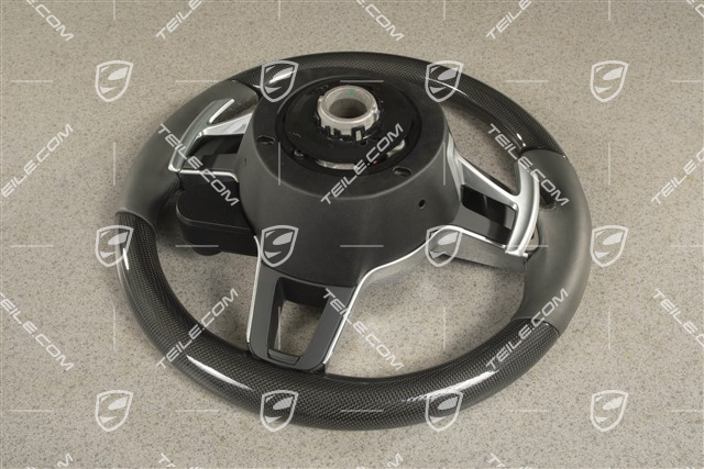 Multifunction steering wheel, heated, Leather and Carbon, Slate-grey/ Sport Chrono Package Plus