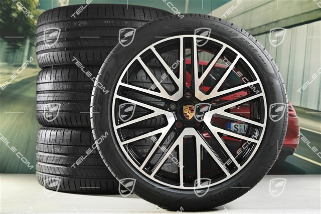 22-inch summer wheel set 911 Turbo Design, wheel rims 10J x 22 ET48 +11,5J x 22 ET61 + NEW Pirelli summer tyres 285/40 R22 + 315/35 R22, black high gloss